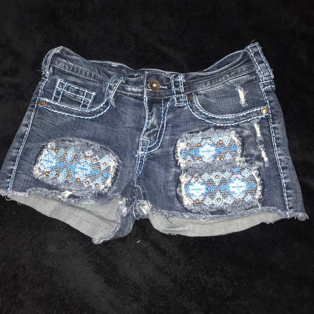 Cowgirl Tuff Blue Jean Shorts with Patchwork